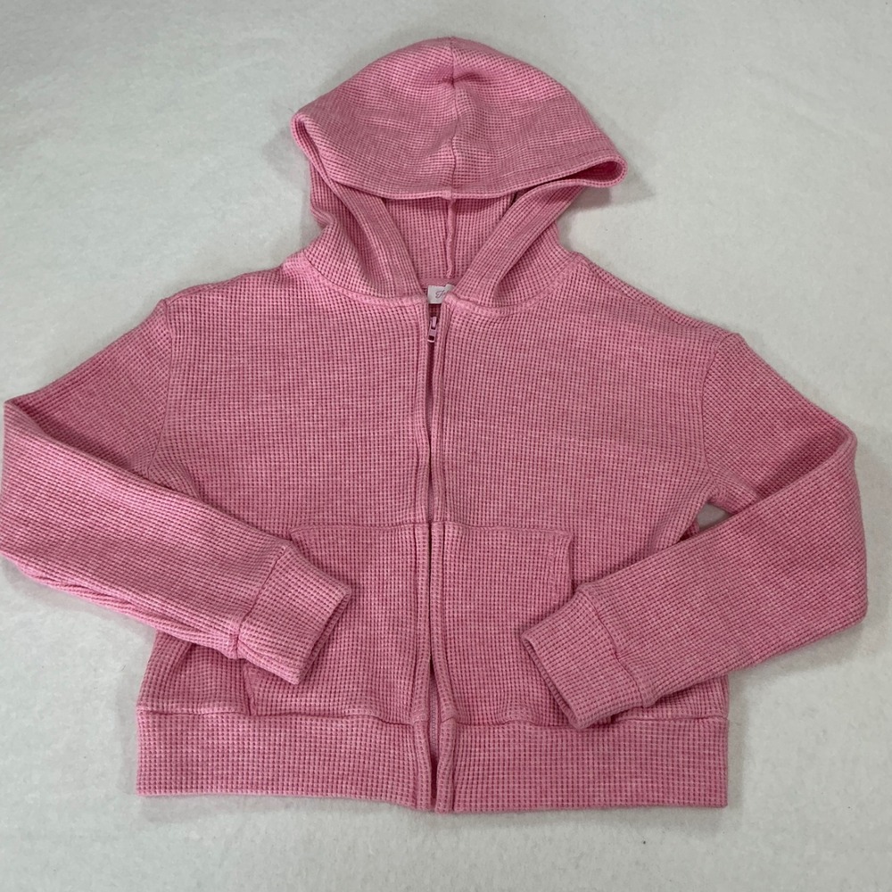 Pink Lily Waffle Knit Zip Up Hoodie Pink Thermal Jacket Small